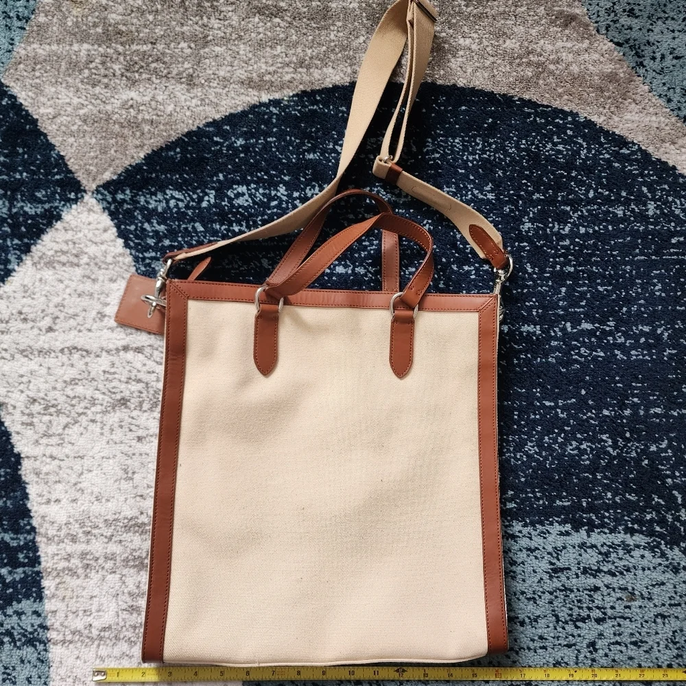 RALPH LAUREN Vintage Cream Canvas and Leather Tote Satchel Bag